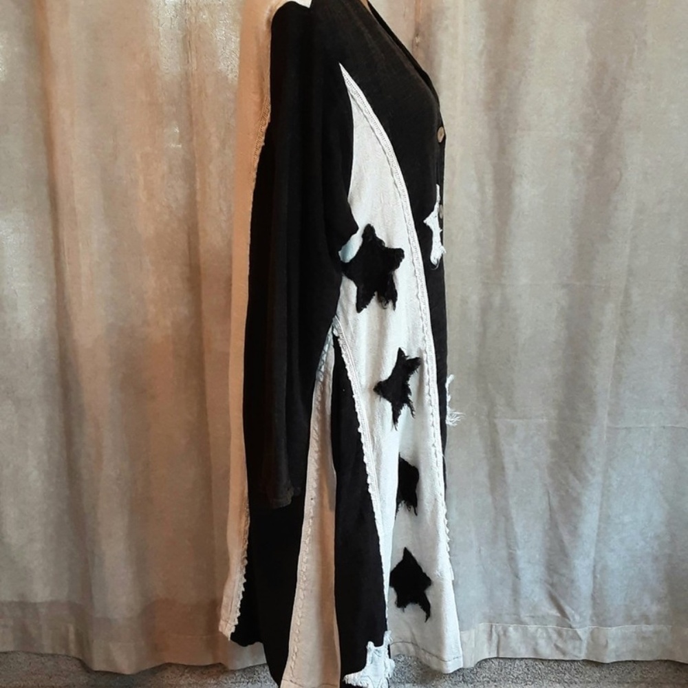 NWT Black & White Star Duster Jacket by Blue Velvet Full Button Oversized Sz S - Picture 4 of 16
